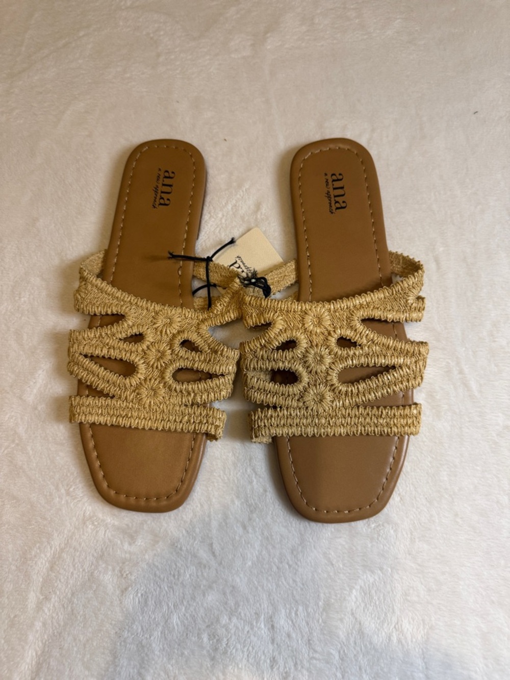 a.n.a Woven Straw-Style Slide Sandals in Beige/Tan